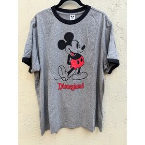 Disney NEW Mickey Mouse Disneyland Classic Casual Heather Grey Ringer T-Shirt